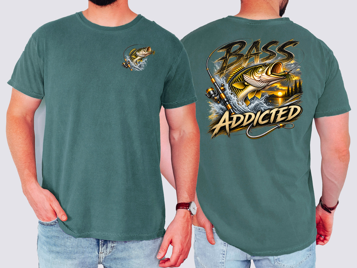 Bass Addicted , Fishing, Bass, Funny, Mens, Comfort Color Tshirt