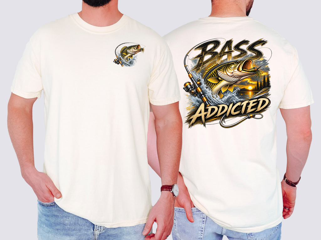 Bass Addicted , Fishing, Bass, Funny, Mens, Comfort Color Tshirt