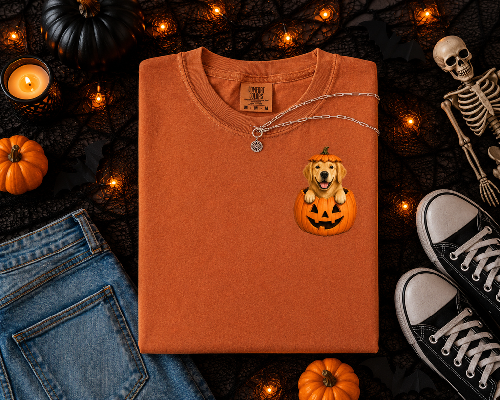 Cute Dog Breeds and Pumpkins, Halloween, Dog Moms and Dads, Comfort Colors Tshirt