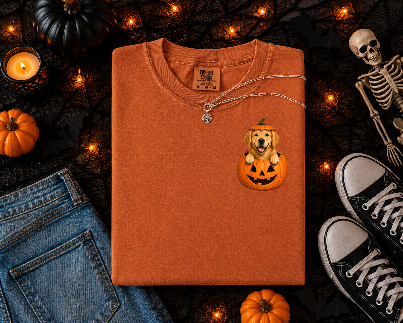 Cute Dog Breeds and Pumpkins, Halloween, Dog Moms and Dads, Comfort Colors Tshirt
