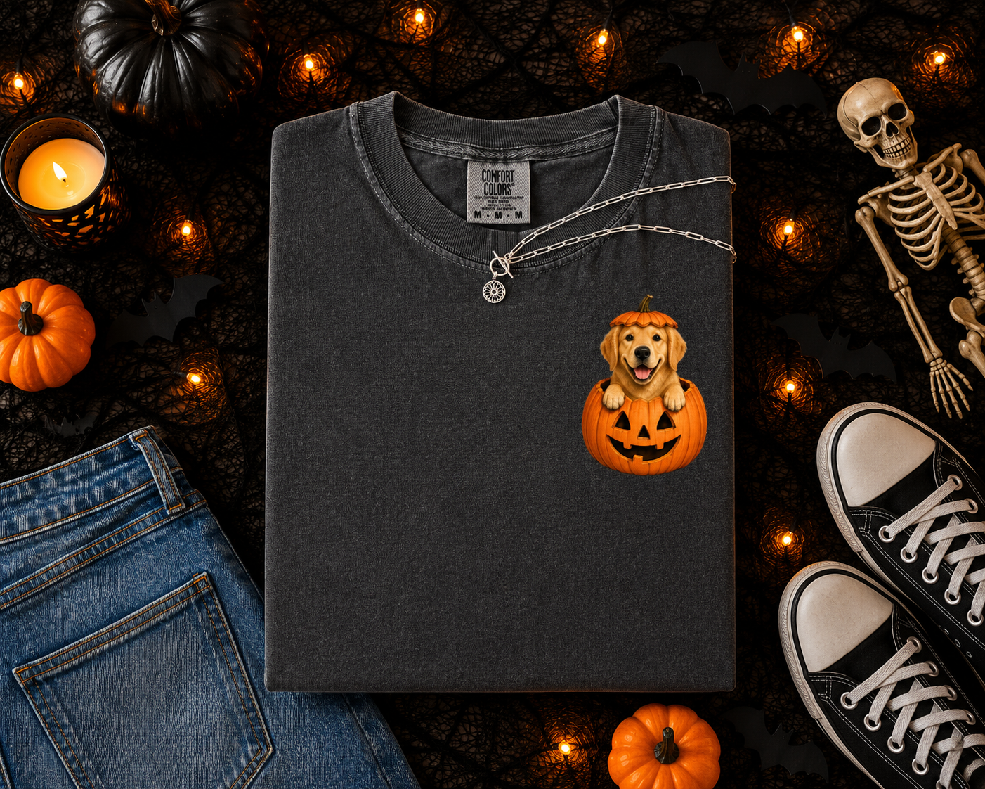 Cute Dog Breeds and Pumpkin, Halloween, Dog Moms and Dads, Comfort Colors Tshirt