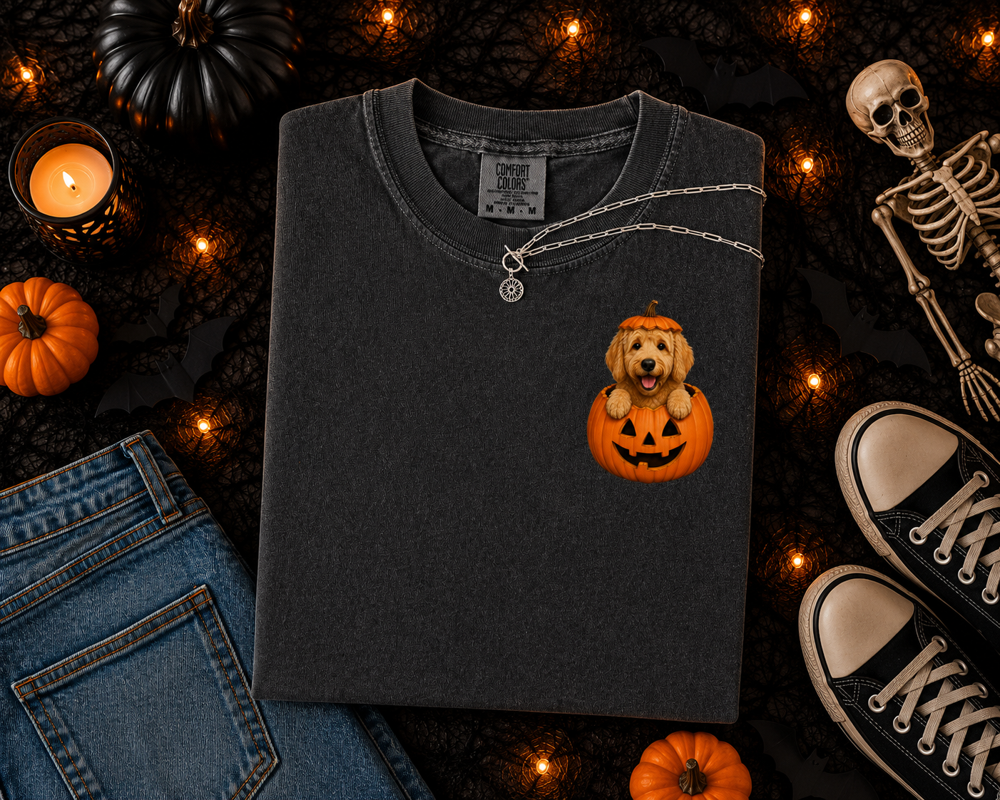 Cute Dog Breeds and Pumpkin, Halloween, Dog Moms and Dads, Comfort Colors Tshirt