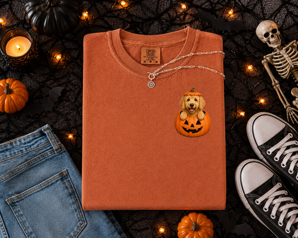 Cute Dog Breeds and Pumpkins, Halloween, Dog Moms and Dads, Comfort Colors Tshirt
