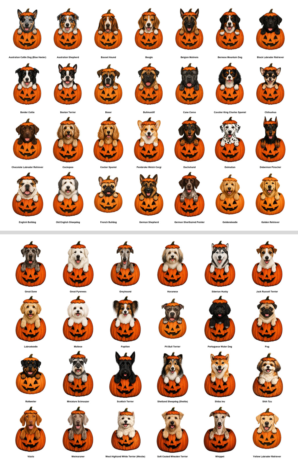 Cute Dog Breeds and Pumpkins, Halloween, Dog Moms and Dads, Comfort Colors Tshirt