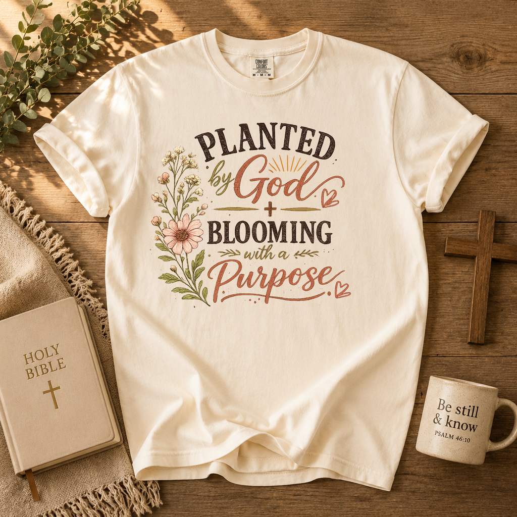 Planted by God Blooming With A Purpose, Faith, Jesus, Comfort Colors Tshirt