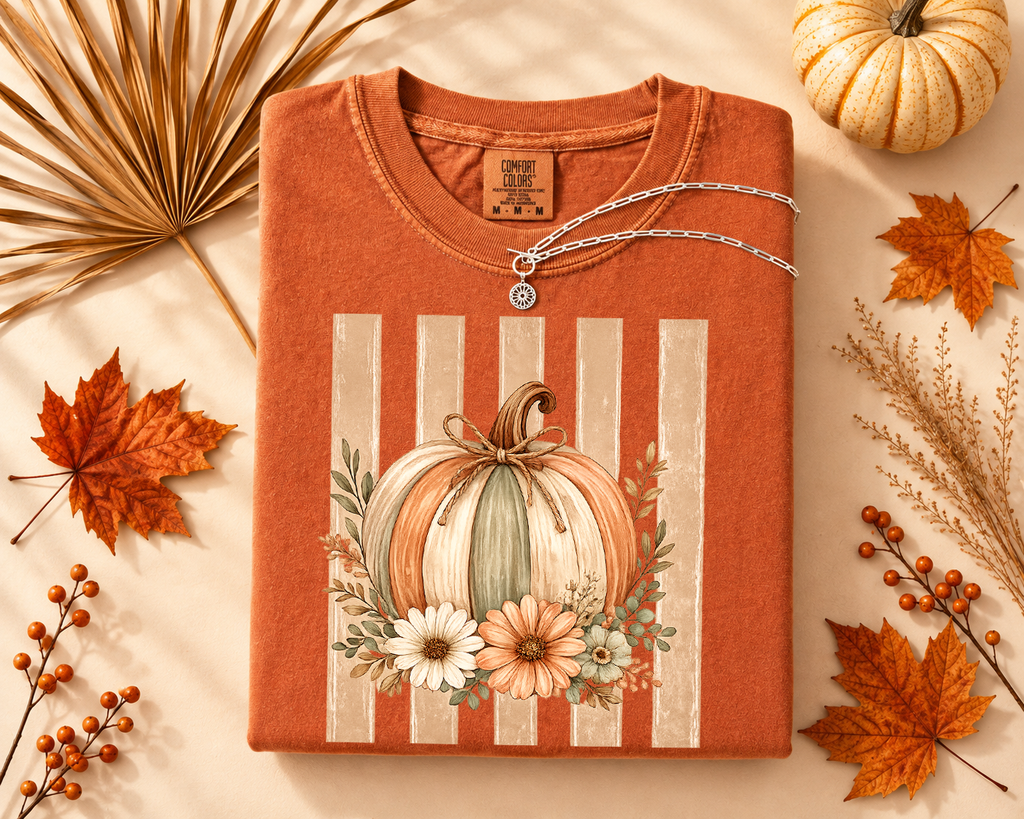 Pumpkin Stripes, Boho, Floral, Cute, Fall, Autumn, Comfort Colors