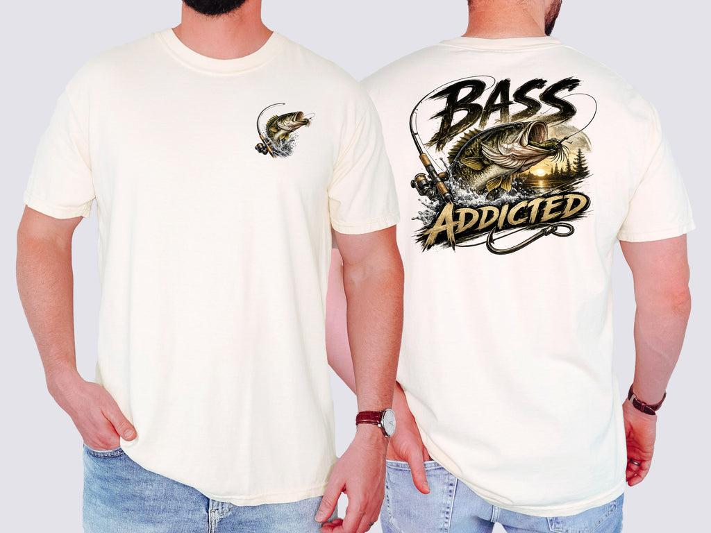 Bass Addicted , Fishing, Bass, Funny, Mens, Comfort Color Tshirt