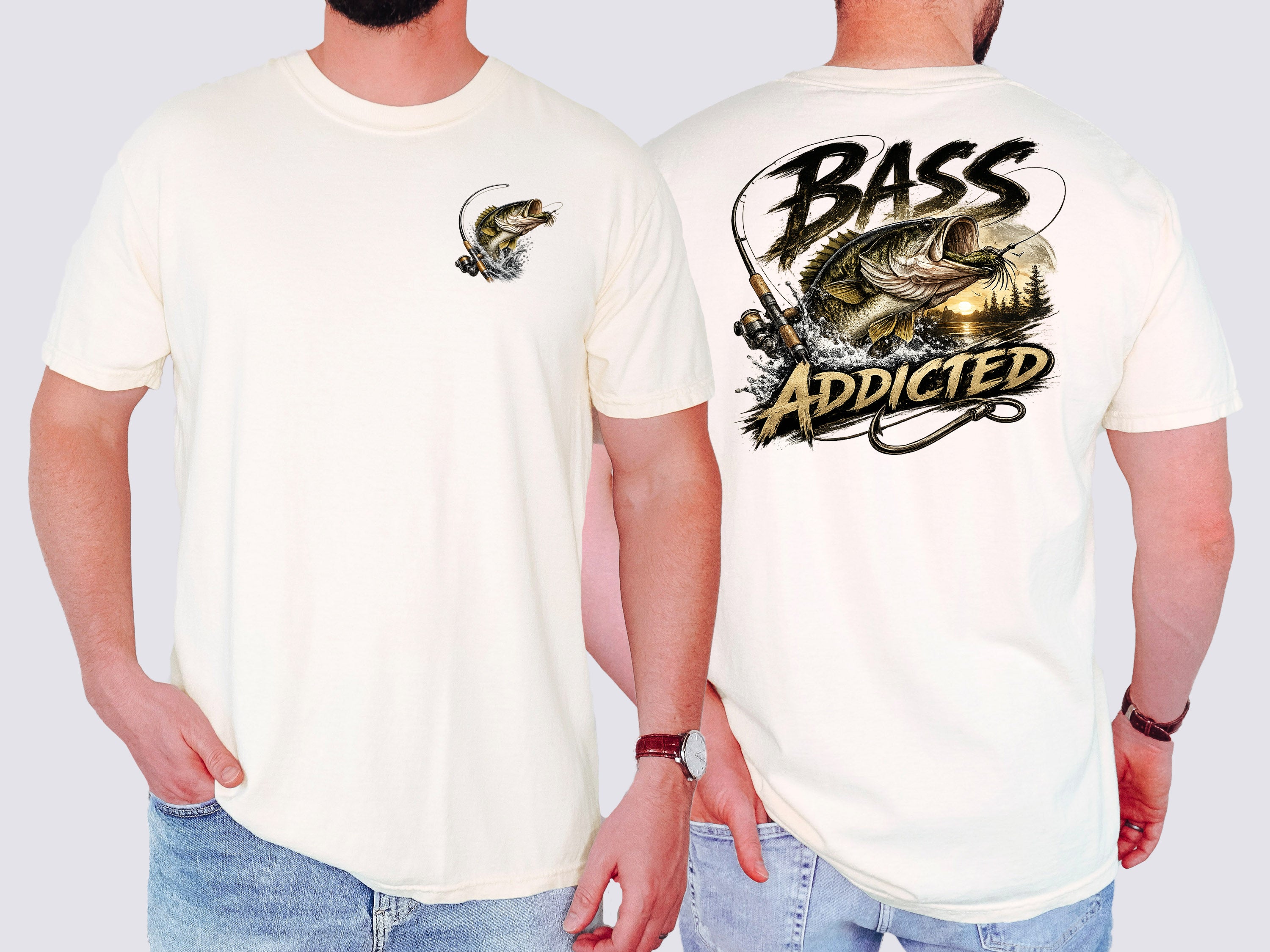 Bass Addicted , Fishing, Bass, Funny, Mens, Comfort Color Tshirt
