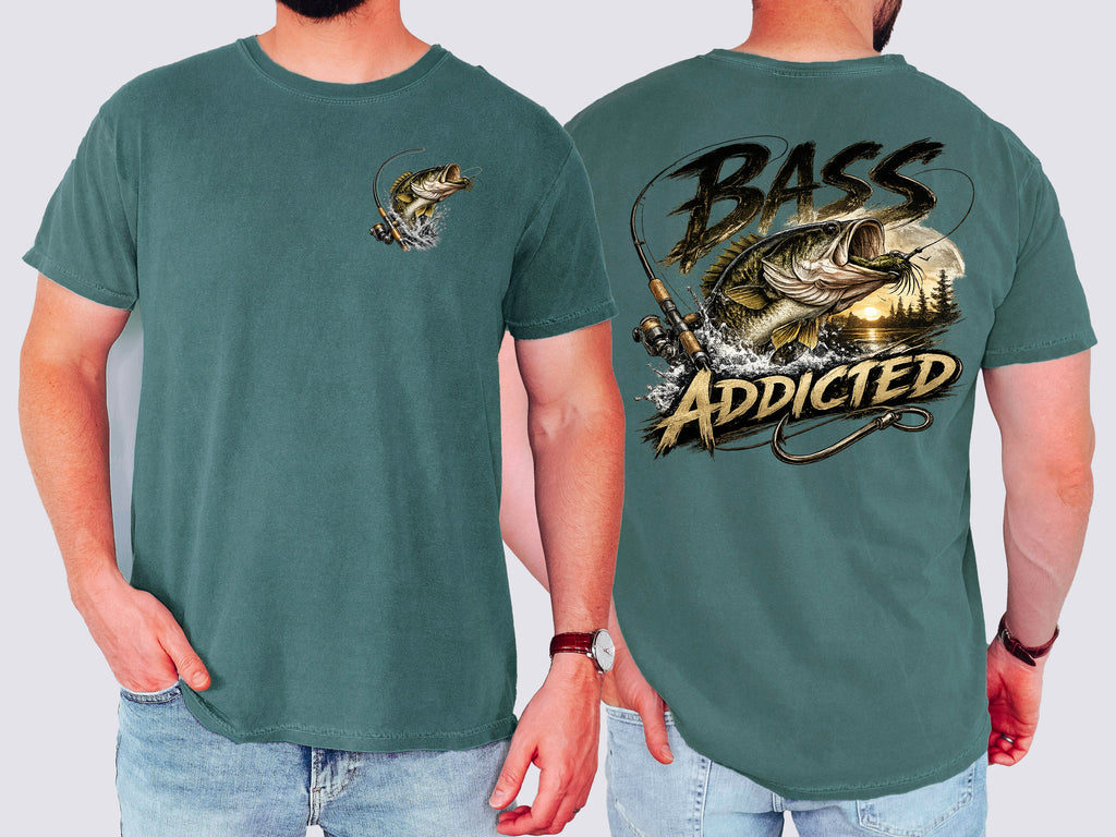 Bass Addicted , Fishing, Bass, Funny, Mens, Comfort Color Tshirt