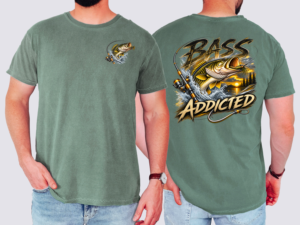 Bass Addicted , Fishing, Bass, Funny, Mens, Comfort Color Tshirt