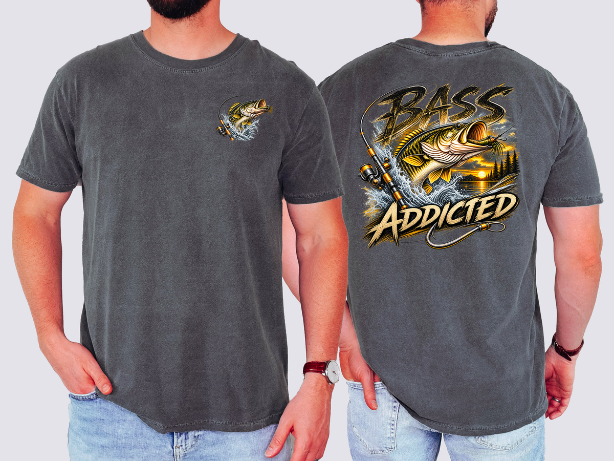 Bass Addicted , Fishing, Bass, Funny, Mens, Comfort Color Tshirt