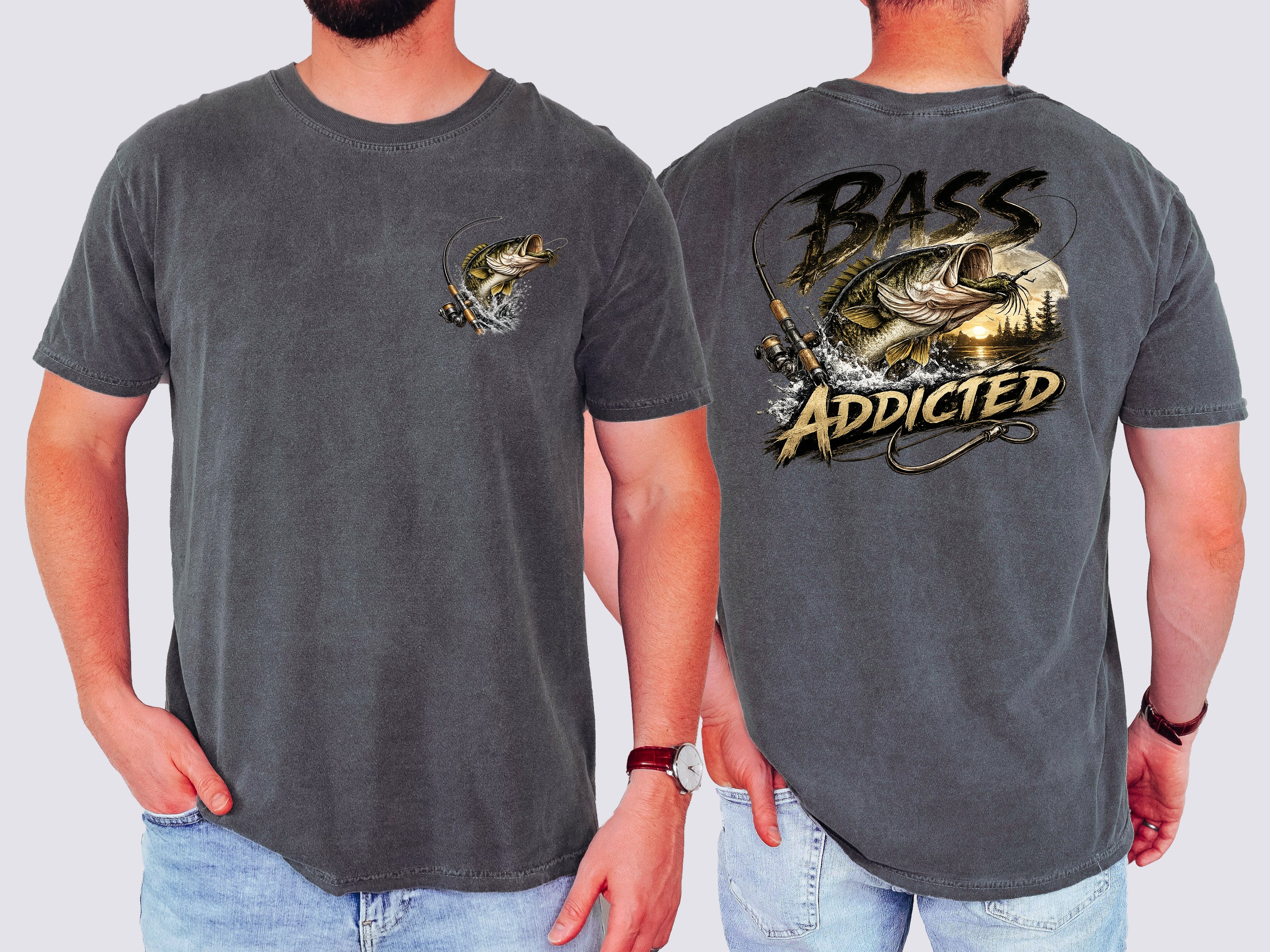 Bass Addicted , Fishing, Bass, Funny, Mens, Comfort Color Tshirt
