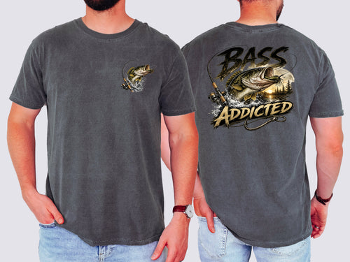 Bass Addicted , Fishing, Bass, Funny, Mens, Comfort Color Tshirt