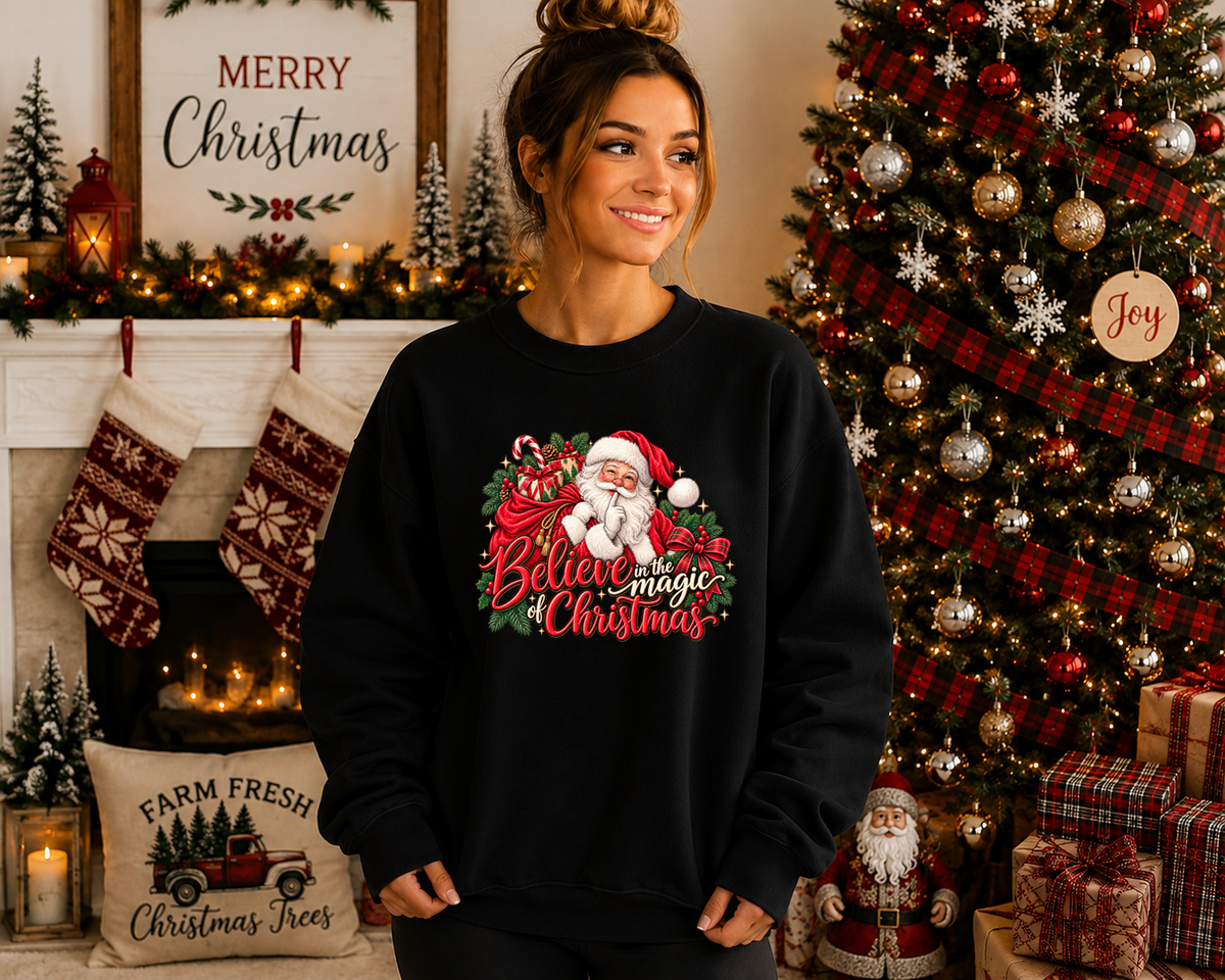 Believe in the Magic of Christmas Gildan Sweatshirt | Vintage Santa Christmas Crewneck | Festive Holiday Graphic Sweatshirt