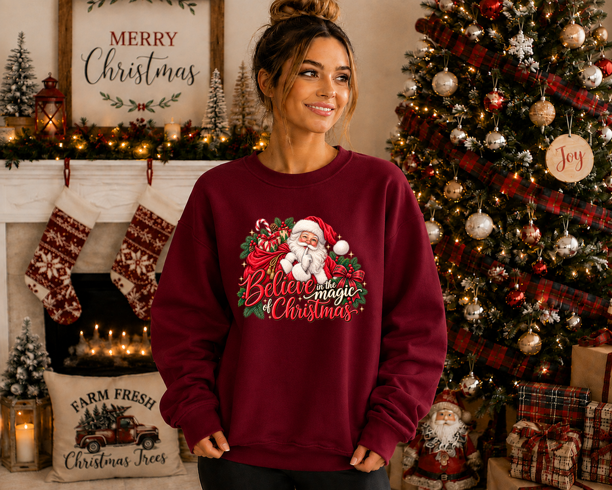 Believe in the Magic of Christmas Gildan Sweatshirt | Vintage Santa Christmas Crewneck | Festive Holiday Graphic Sweatshirt