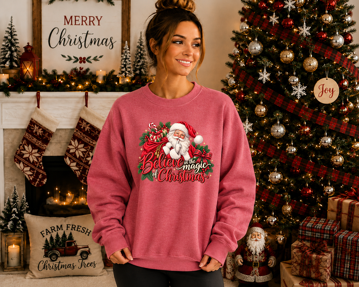 Believe in the Magic of Christmas Gildan Sweatshirt | Vintage Santa Christmas Crewneck | Festive Holiday Graphic Sweatshirt
