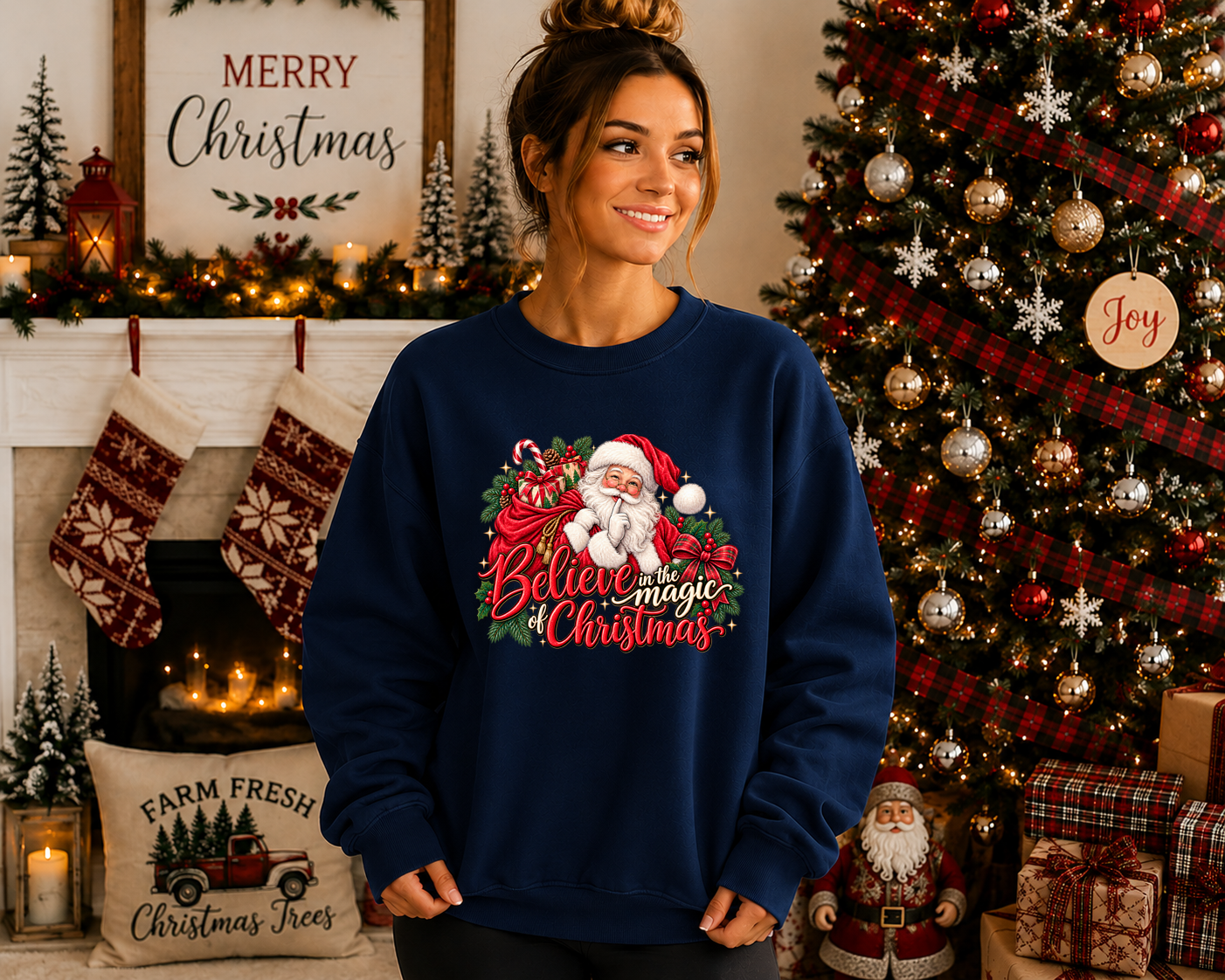 Believe in the Magic of Christmas Gildan Sweatshirt | Vintage Santa Christmas Crewneck | Festive Holiday Graphic Sweatshirt