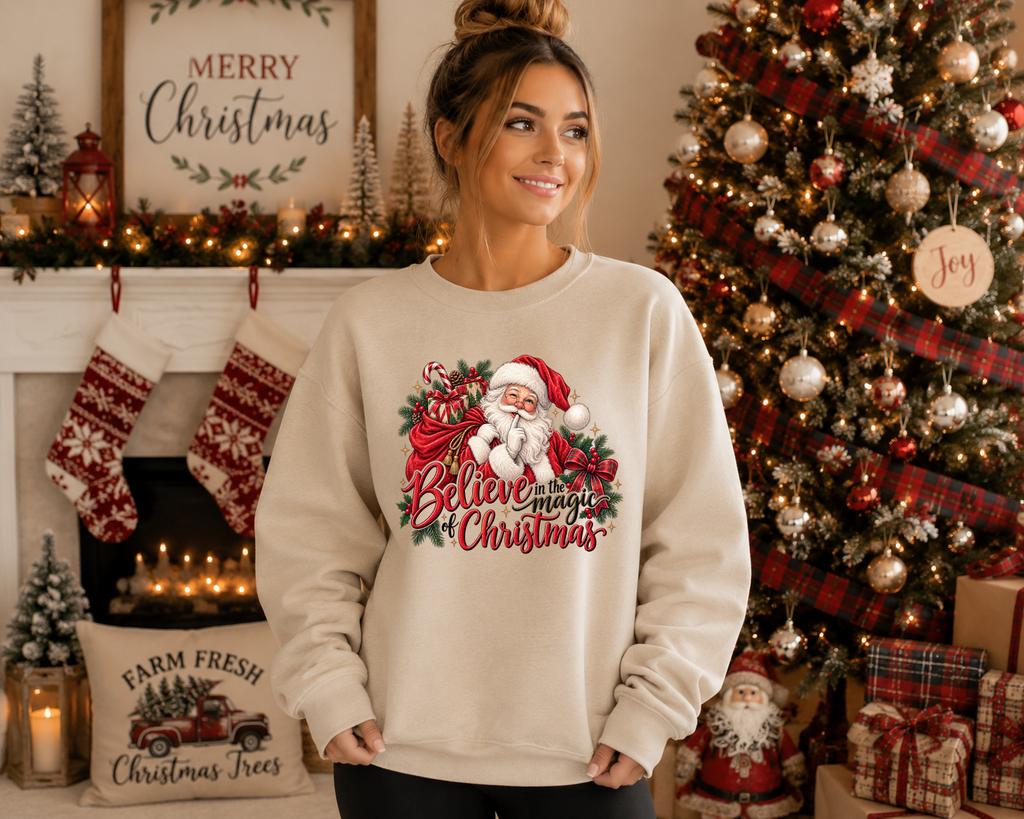 Believe in the Magic of Christmas Gildan Sweatshirt | Vintage Santa Christmas Crewneck | Festive Holiday Graphic Sweatshirt