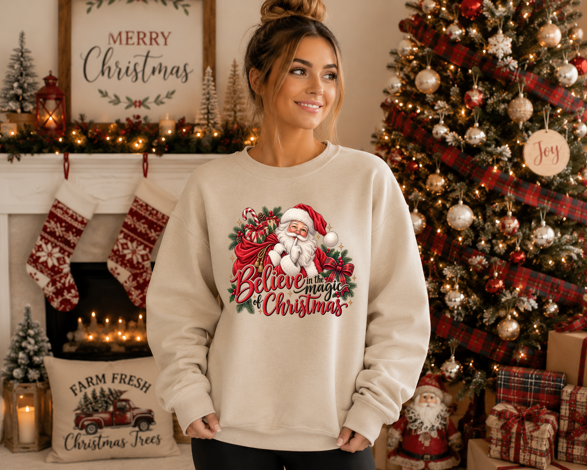 Believe in the Magic of Christmas Gildan Sweatshirt | Vintage Santa Christmas Crewneck | Festive Holiday Graphic Sweatshirt