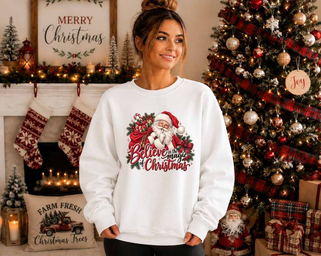 Believe in the Magic of Christmas Gildan Sweatshirt | Vintage Santa Christmas Crewneck | Festive Holiday Graphic Sweatshirt