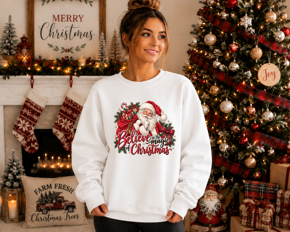 Believe in the Magic of Christmas Gildan Sweatshirt | Vintage Santa Christmas Crewneck | Festive Holiday Graphic Sweatshirt