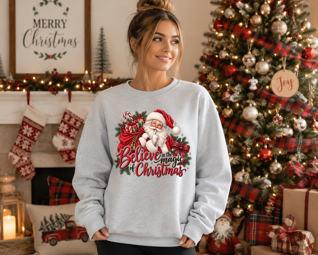 Believe in the Magic of Christmas Gildan Sweatshirt | Vintage Santa Christmas Crewneck | Festive Holiday Graphic Sweatshirt