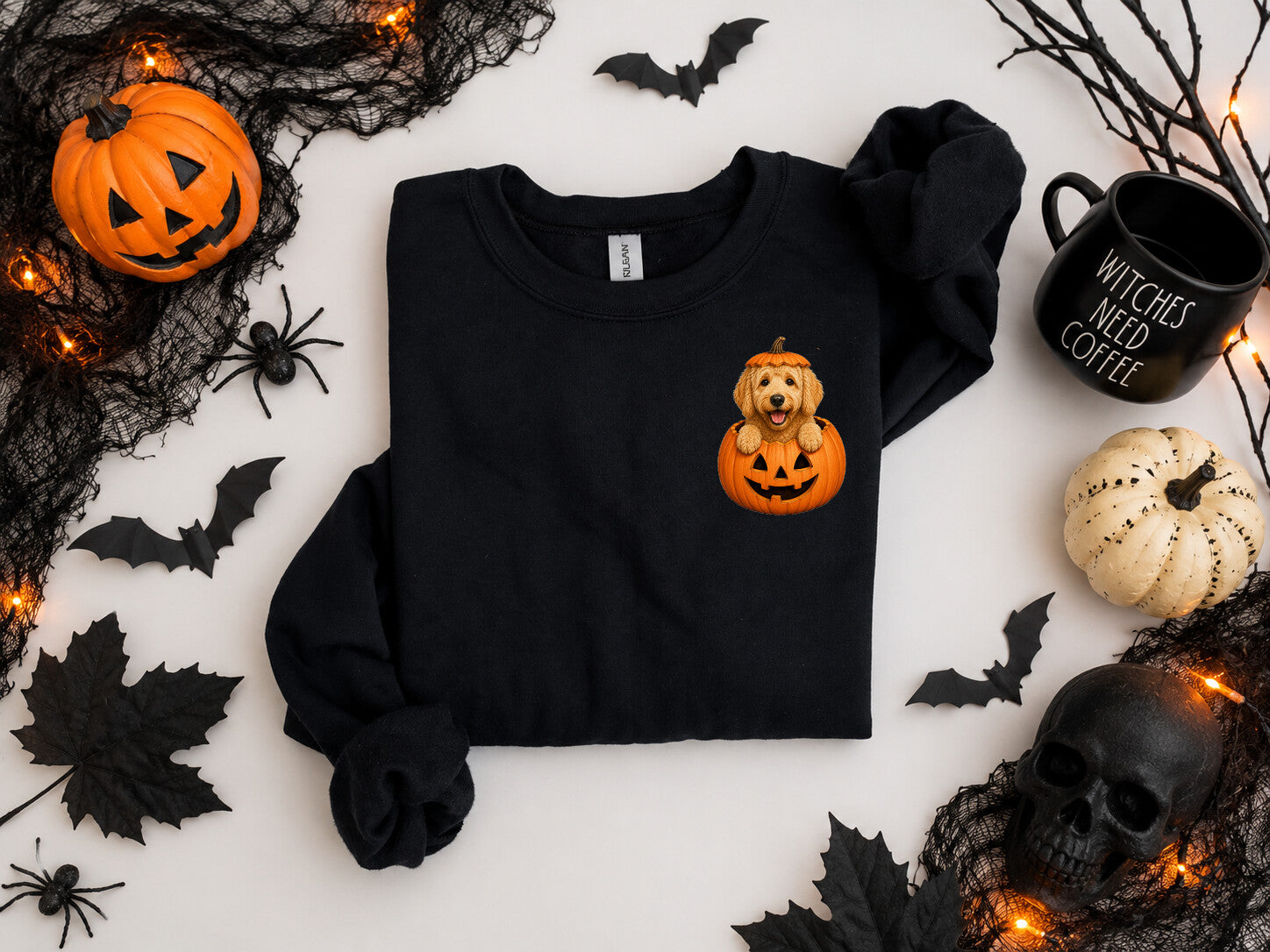 Cute Dog Breeds and Pumpkin, Halloween, Dog Moms and Dads, Gildan Sweatshirt