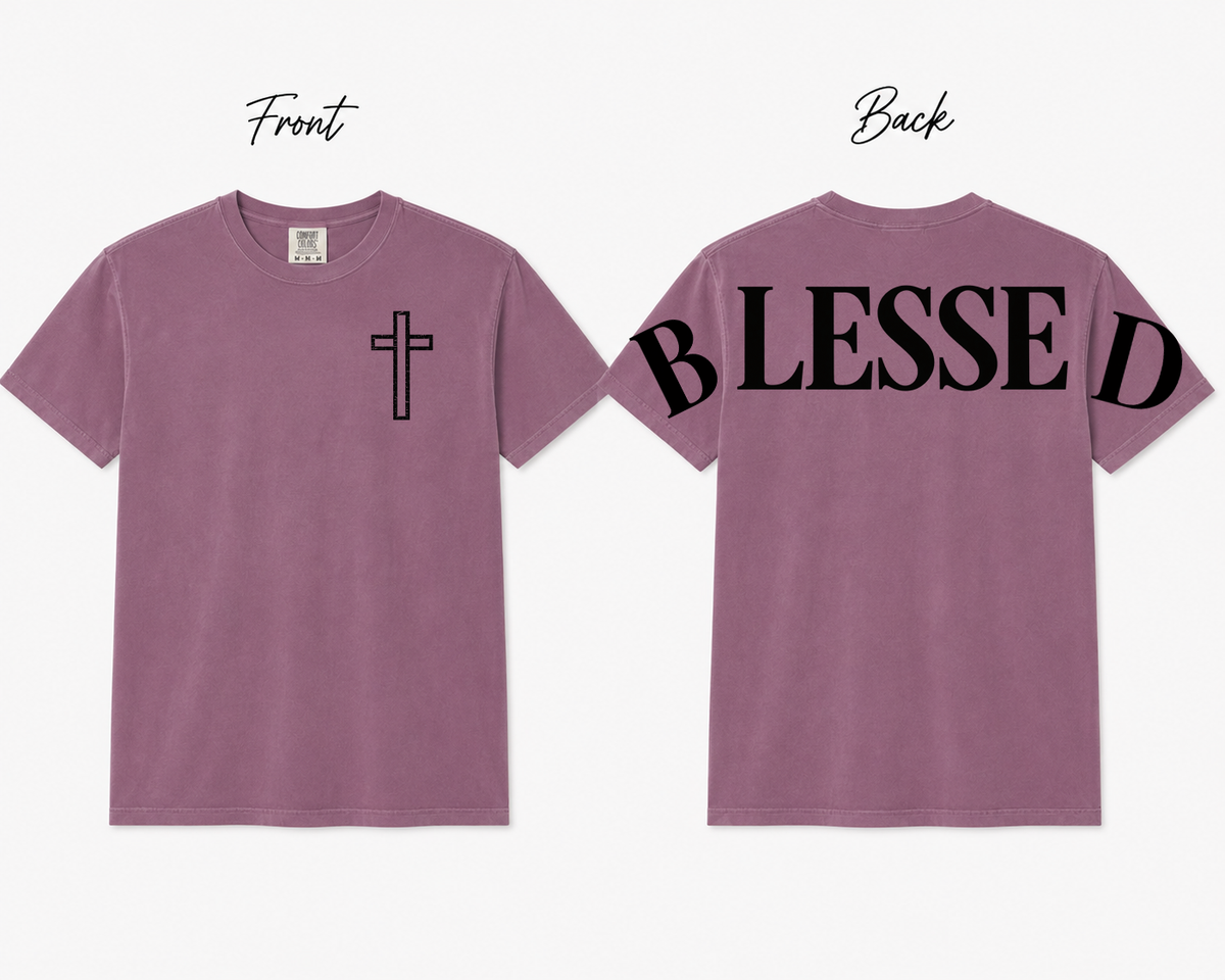 BLESSED Comfort Colors T-Shirt | Christian Faith Cross Tee | Front & Back Graphic Shirt | Unisex Jesus Shirt