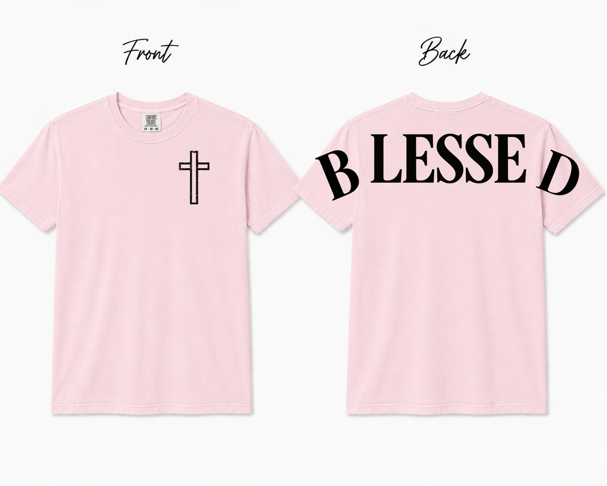 BLESSED Comfort Colors T-Shirt | Christian Faith Cross Tee | Front & Back Graphic Shirt | Unisex Jesus Shirt
