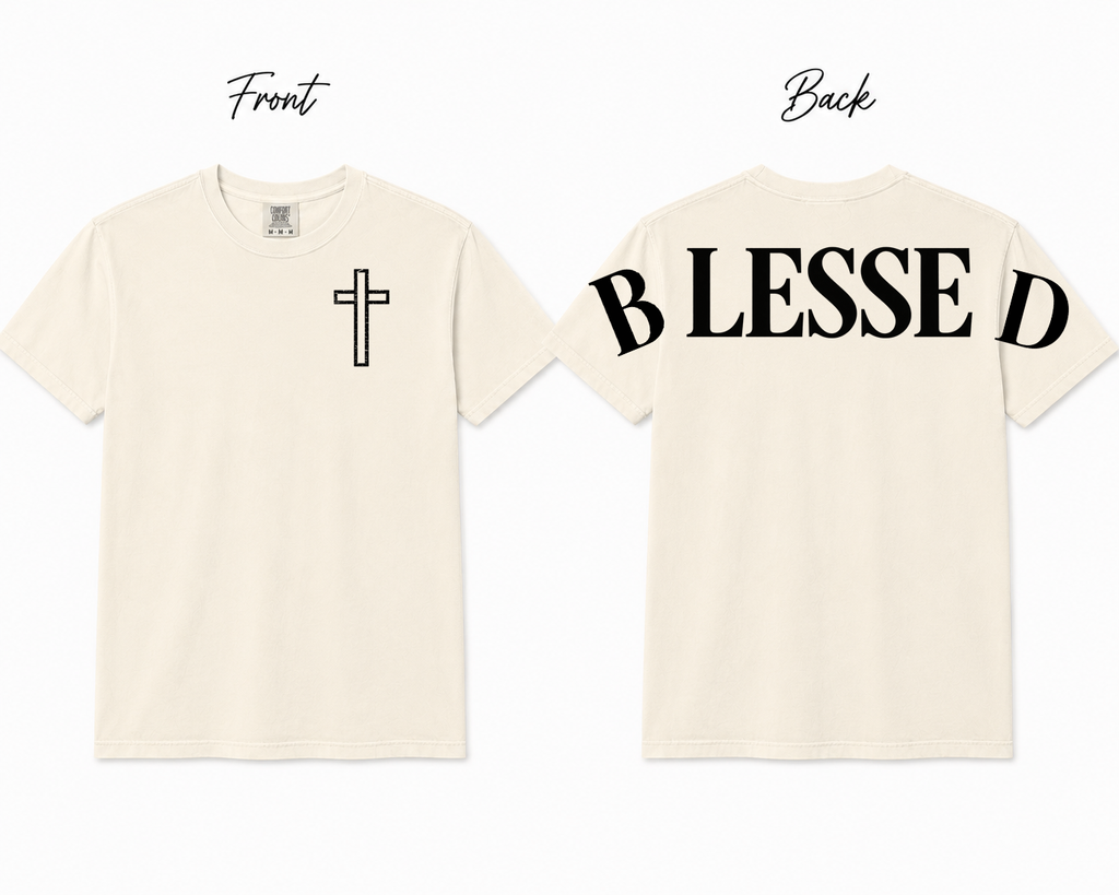 BLESSED Comfort Colors T-Shirt | Christian Faith Cross Tee | Front & Back Graphic Shirt | Unisex Jesus Shirt