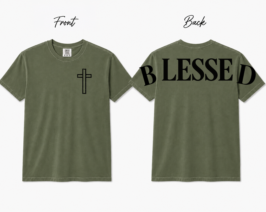 BLESSED Comfort Colors T-Shirt | Christian Faith Cross Tee | Front & Back Graphic Shirt | Unisex Jesus Shirt