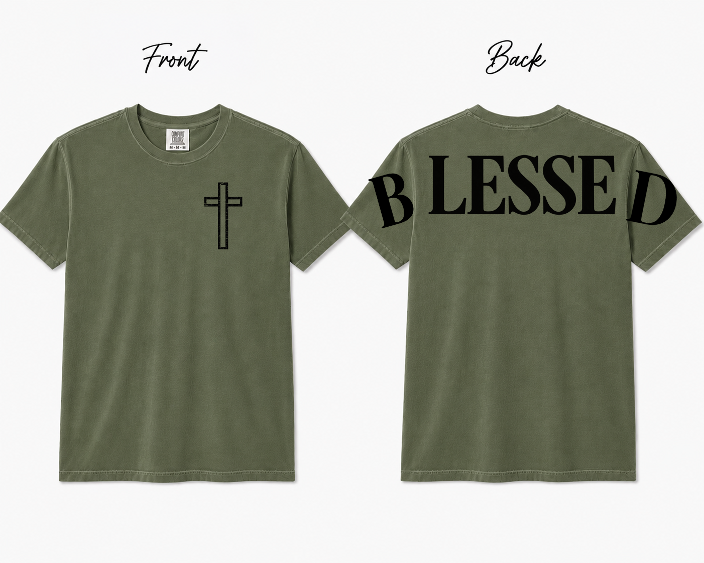 BLESSED Comfort Colors T-Shirt | Christian Faith Cross Tee | Front & Back Graphic Shirt | Unisex Jesus Shirt