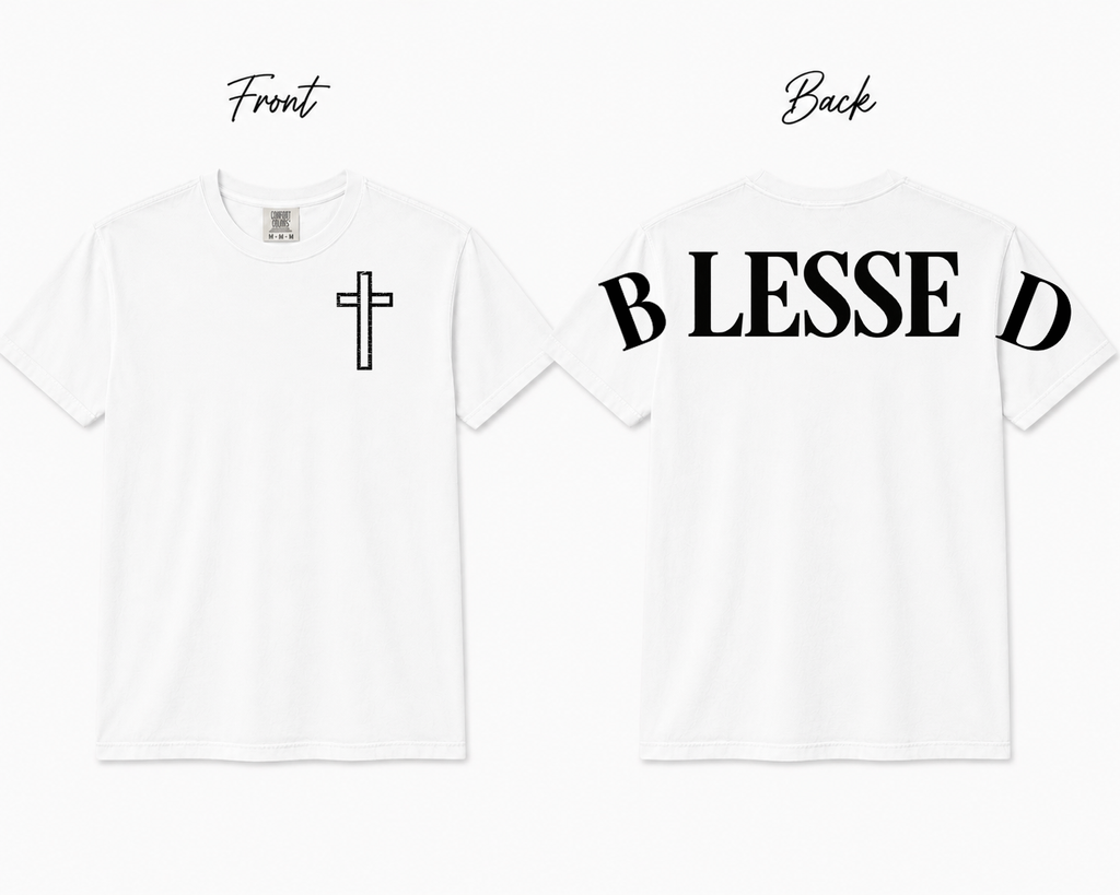 BLESSED Comfort Colors T-Shirt | Christian Faith Cross Tee | Front & Back Graphic Shirt | Unisex Jesus Shirt