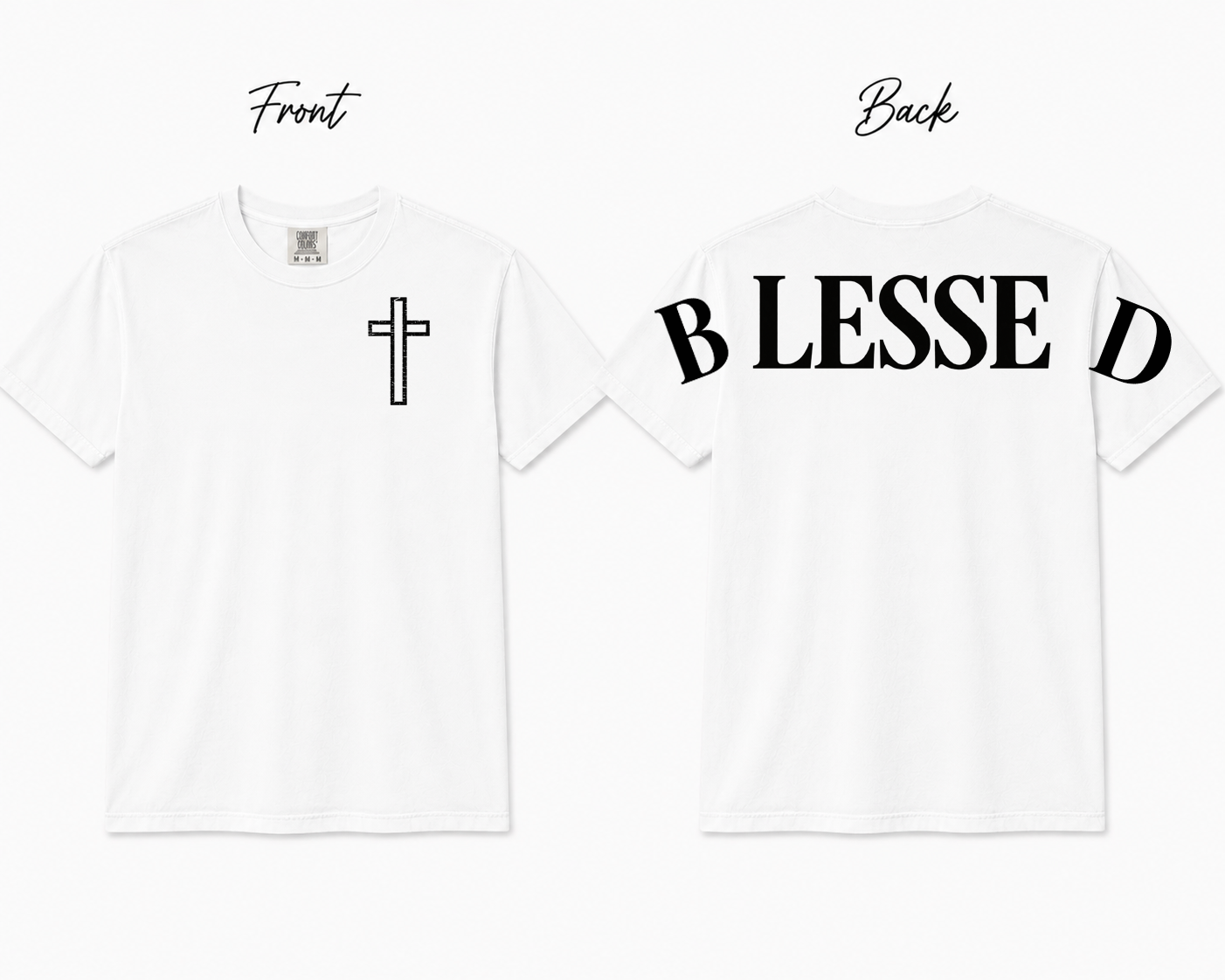 BLESSED Comfort Colors T-Shirt | Christian Faith Cross Tee | Front & Back Graphic Shirt | Unisex Jesus Shirt