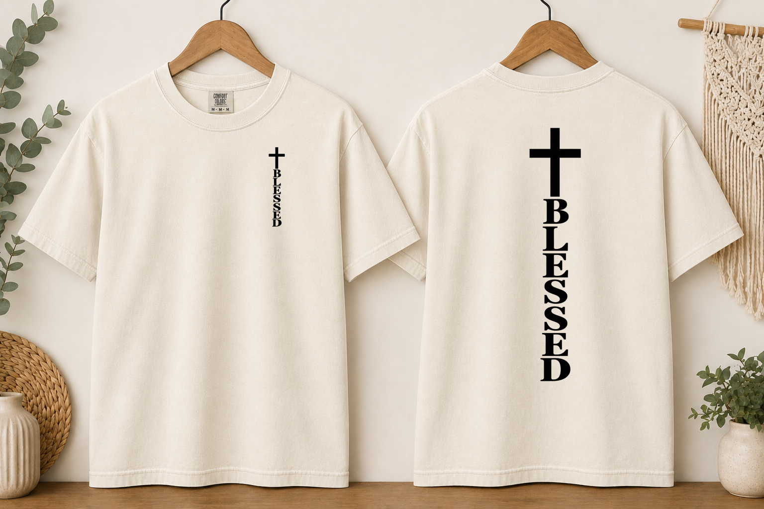 Blessed Cross Comfort Colors T-Shirt – Christian Faith Graphic Tee, Front & Back Cross Design, Religious Inspirational Shirt, Jesus