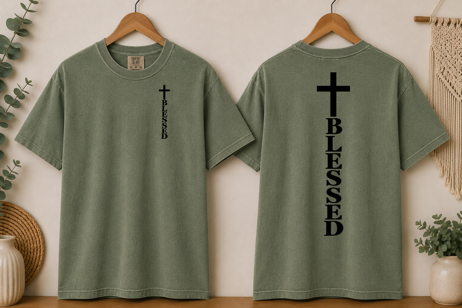Blessed Cross Comfort Colors T-Shirt – Christian Faith Graphic Tee, Front & Back Cross Design, Religious Inspirational Shirt, Jesus