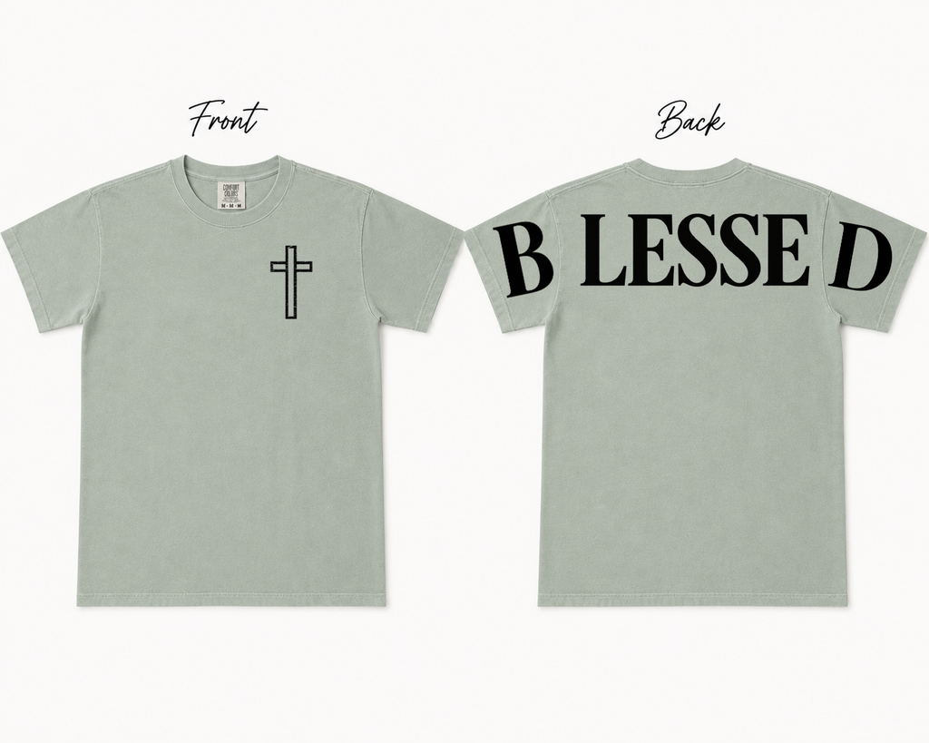 BLESSED Comfort Colors T-Shirt | Christian Faith Cross Tee | Front & Back Graphic Shirt | Unisex Jesus Shirt