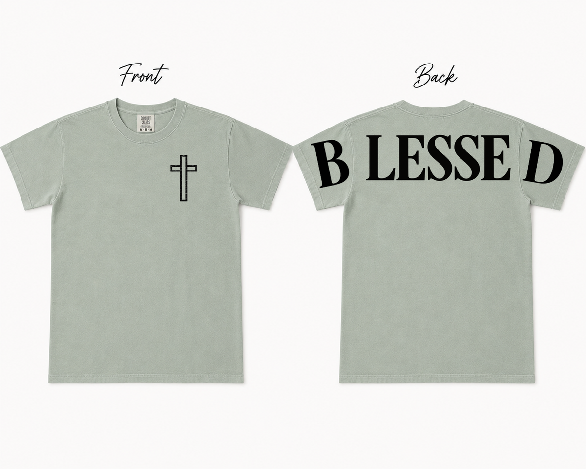 BLESSED Comfort Colors T-Shirt | Christian Faith Cross Tee | Front & Back Graphic Shirt | Unisex Jesus Shirt