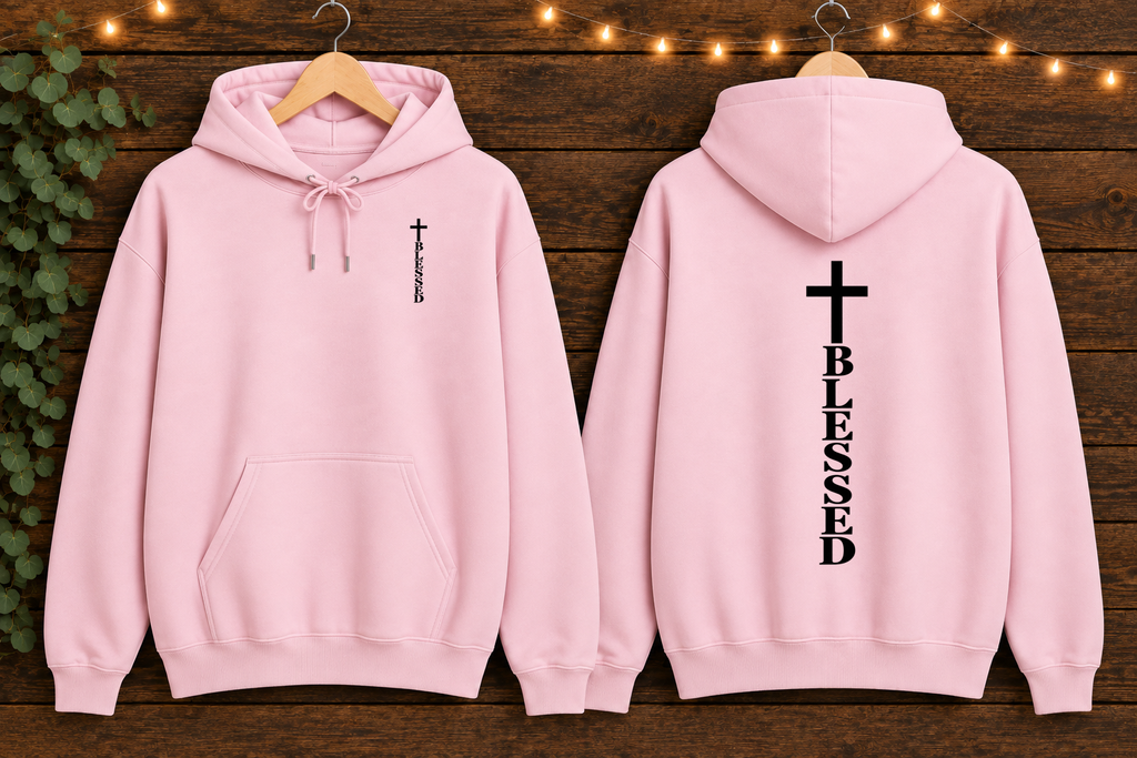 Blessed Cross Gildan Hoodie – Christian Faith Pullover, Front & Back Cross Design, Religious Inspirational Sweatshirt, Jesus