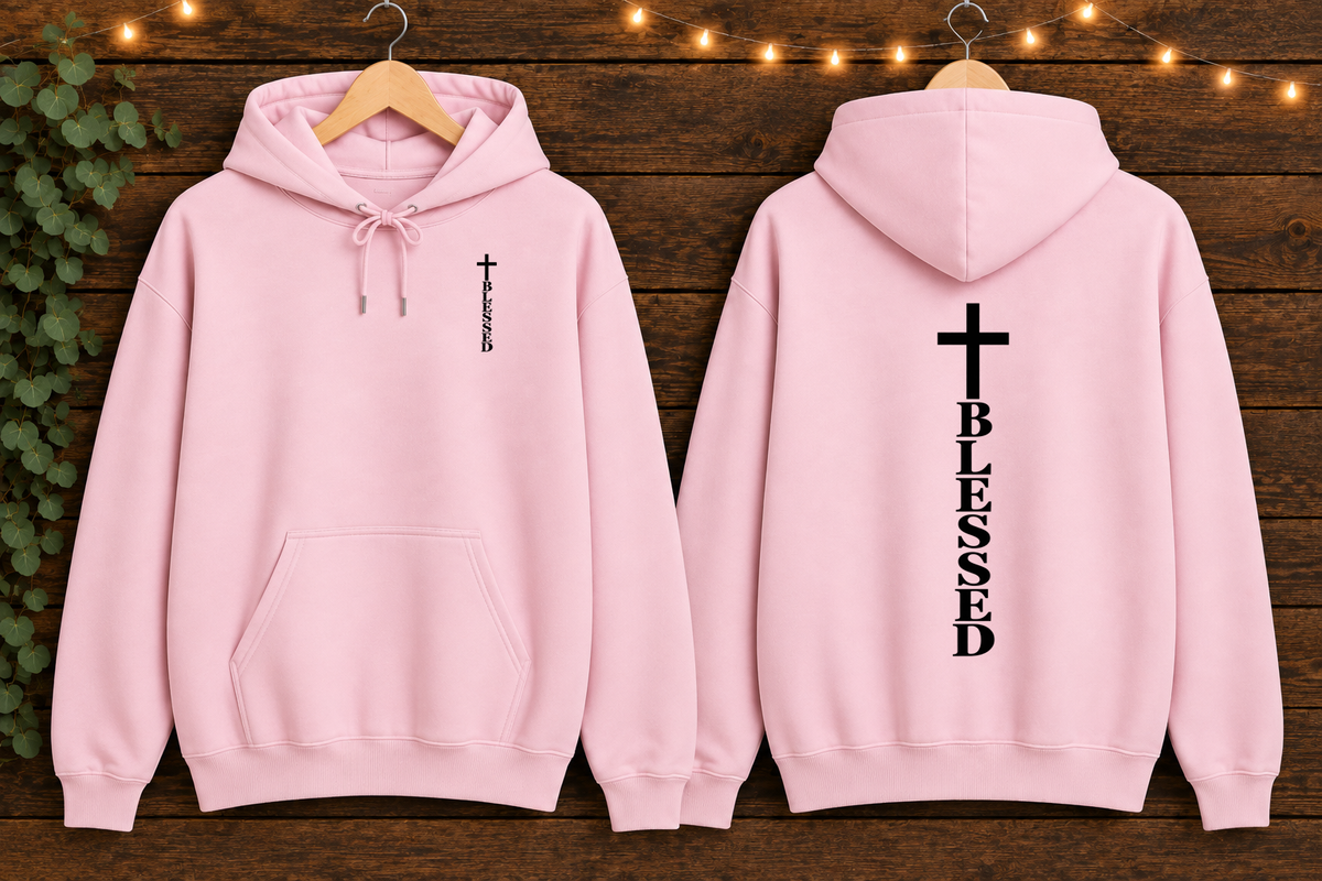 Blessed Cross Gildan Hoodie – Christian Faith Pullover, Front & Back Cross Design, Religious Inspirational Sweatshirt, Jesus
