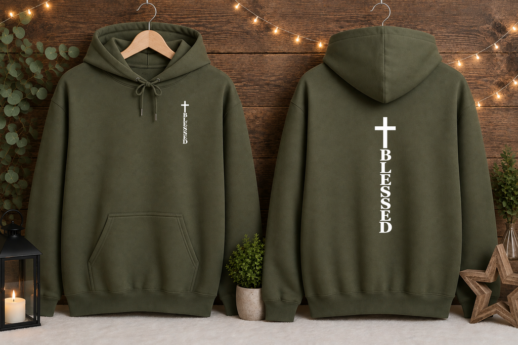 Blessed Cross Gildan Hoodie – Christian Faith Pullover, Front & Back Cross Design, Religious Inspirational Sweatshirt, Jesus