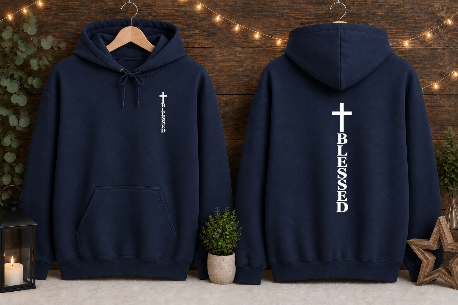 Blessed Cross Gildan Hoodie – Christian Faith Pullover, Front & Back Cross Design, Religious Inspirational Sweatshirt, Jesus