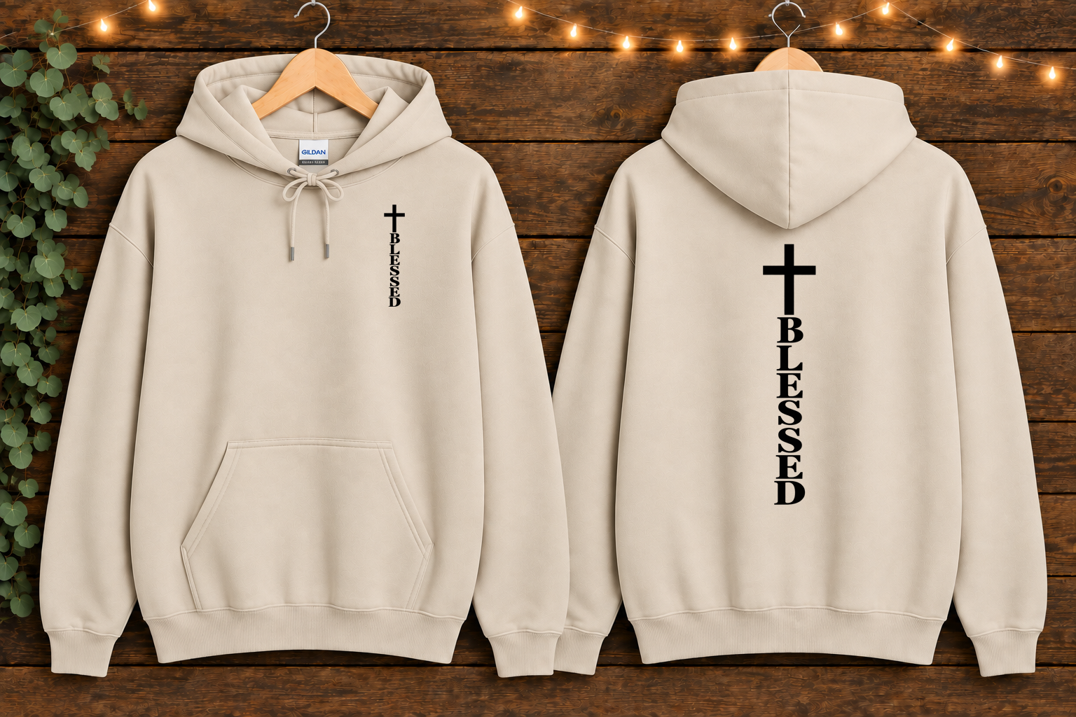 Blessed Cross Gildan Hoodie – Christian Faith Pullover, Front & Back Cross Design, Religious Inspirational Sweatshirt, Jesus