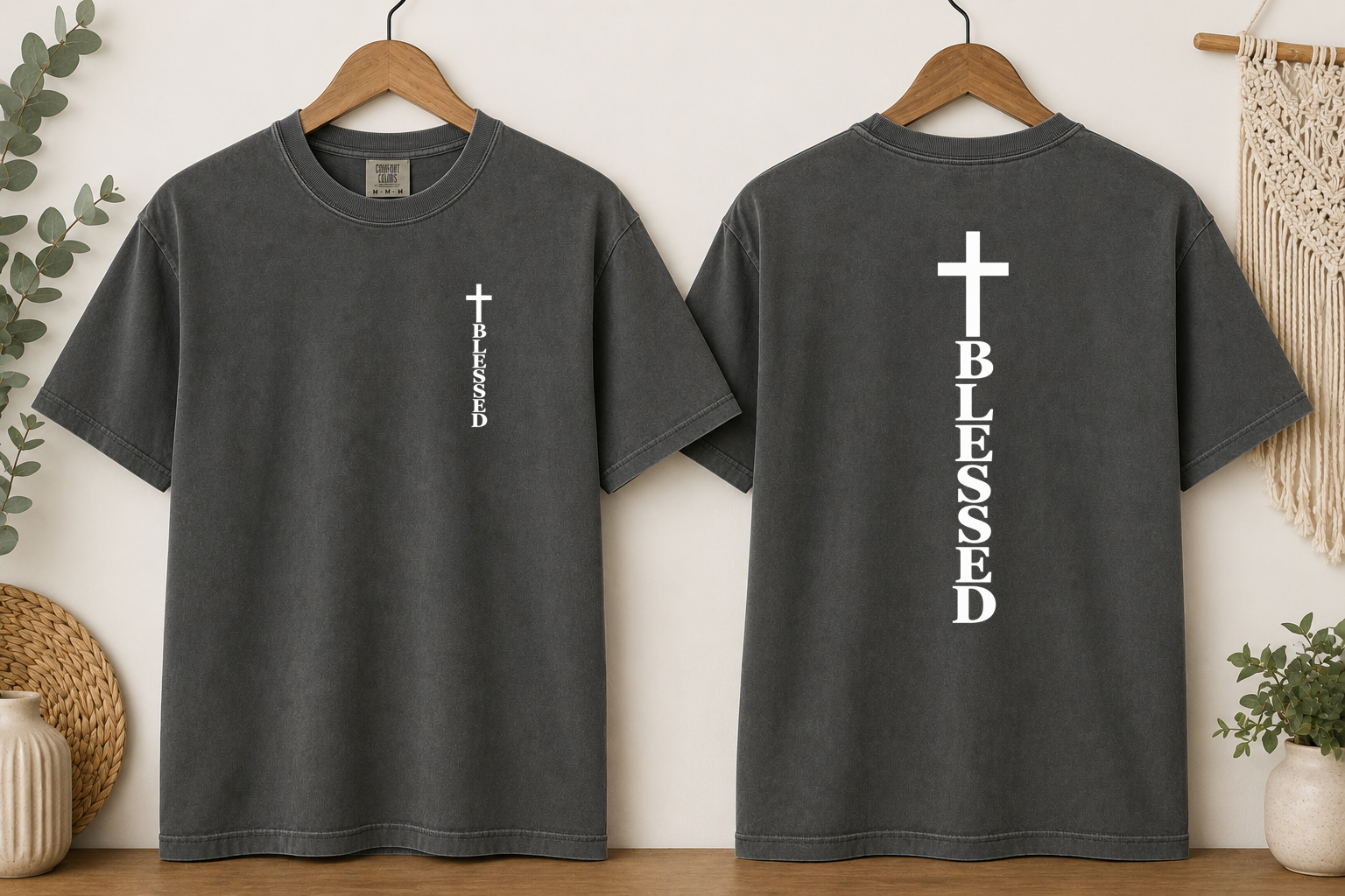 Blessed Cross Comfort Colors T-Shirt – Christian Faith Graphic Tee, Front & Back Cross Design, Religious Inspirational Shirt, Jesus