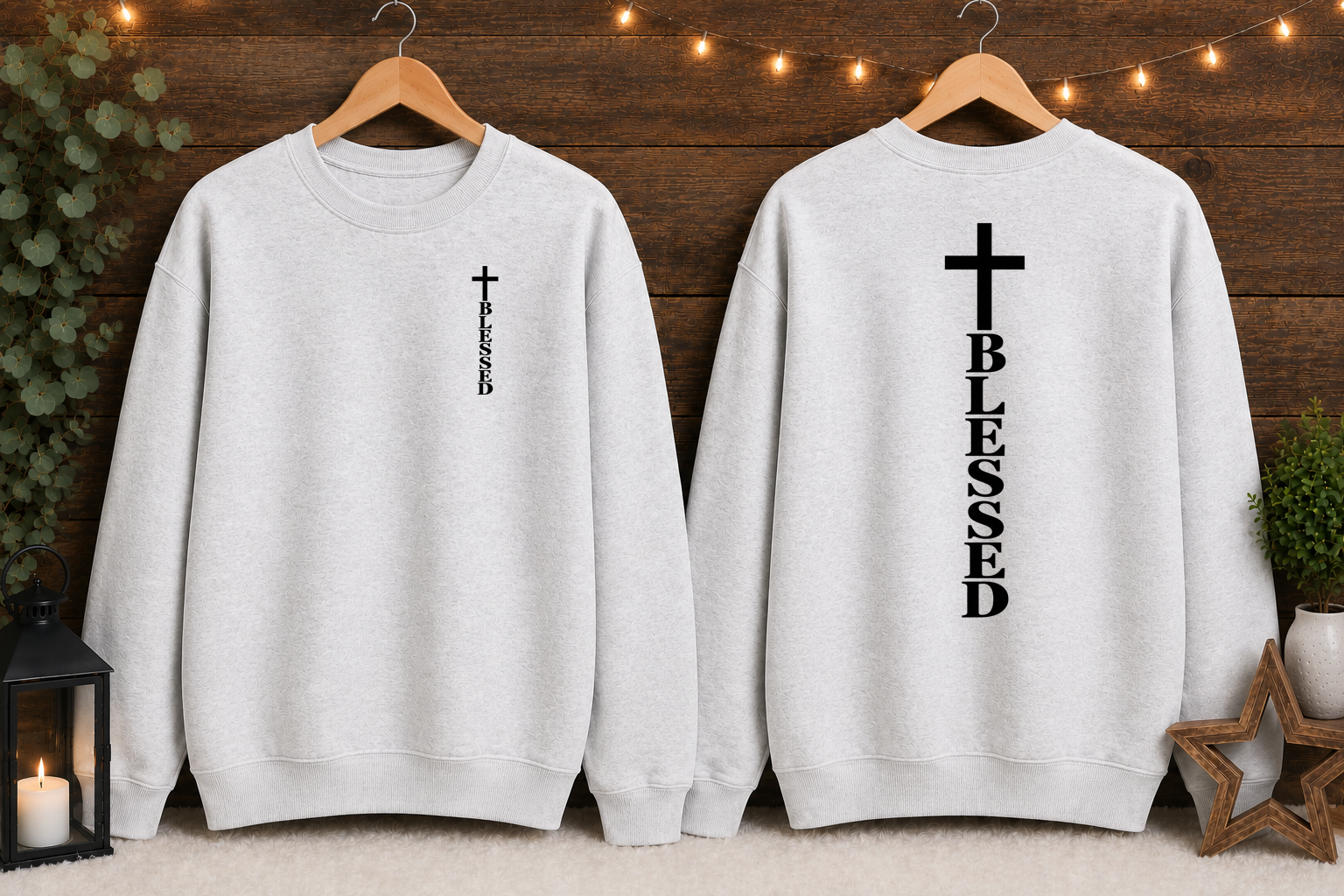 Blessed Cross Gildan Sweatshirt – Christian Faith Crewneck, Front & Back Cross Design, Religious Inspirational Christian Sweatshirt