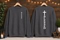 Blessed Cross Gildan Sweatshirt – Christian Faith Crewneck, Front & Back Cross Design, Religious Inspirational Christian Sweatshirt