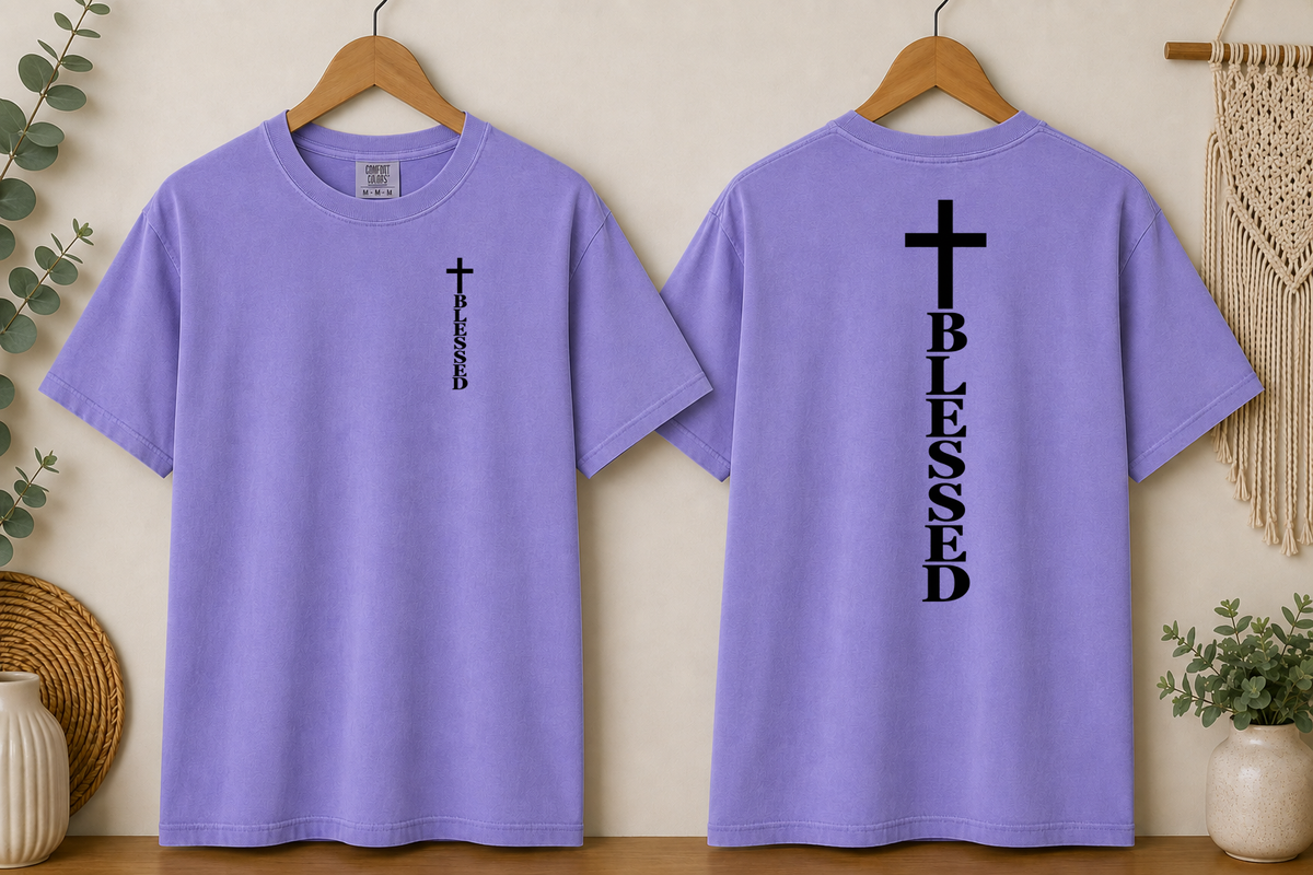Blessed Cross Comfort Colors T-Shirt – Christian Faith Graphic Tee, Front & Back Cross Design, Religious Inspirational Shirt, Jesus