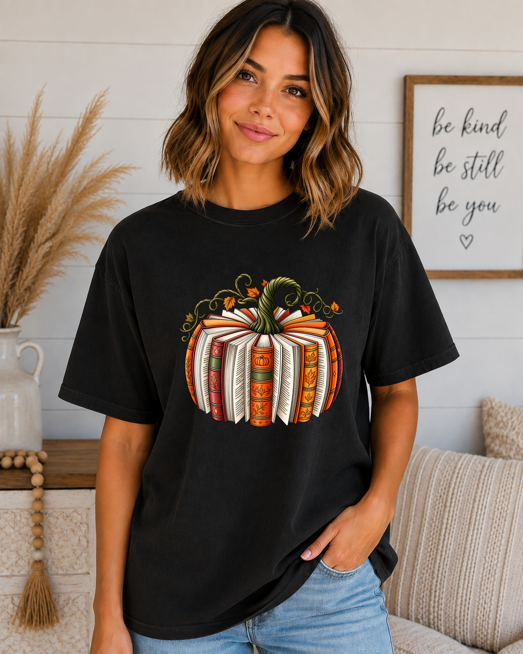 Book Pumpkin Comfort Colors T-Shirt – Cozy Fall Reading Tee – Autumn Pumpkin Book Lover Graphic Shirt