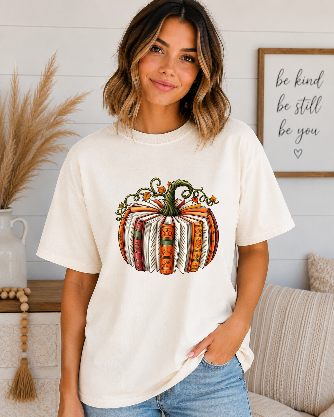 Book Pumpkin Comfort Colors T-Shirt – Cozy Fall Reading Tee – Autumn Pumpkin Book Lover Graphic Shirt