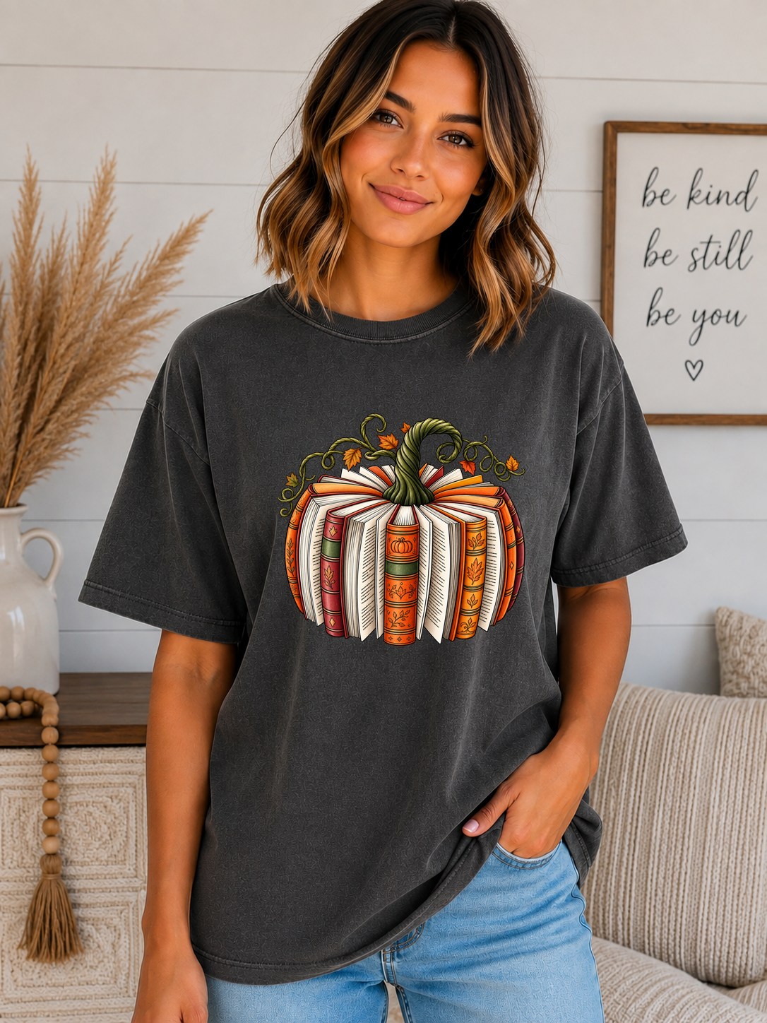 Book Pumpkin Comfort Colors T-Shirt – Cozy Fall Reading Tee – Autumn Pumpkin Book Lover Graphic Shirt